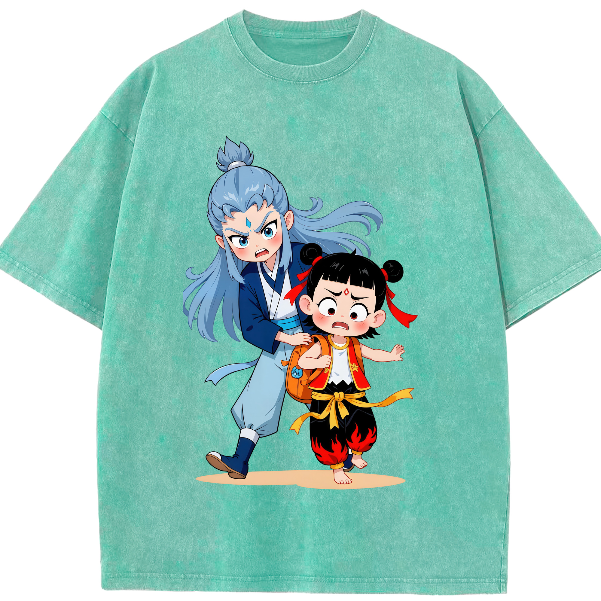 （画像用） Ne Zha 2 ナタ 魔童の大暴れ 綿100% ヴィンテージ風 半袖Tシャツ（フロントプリント）